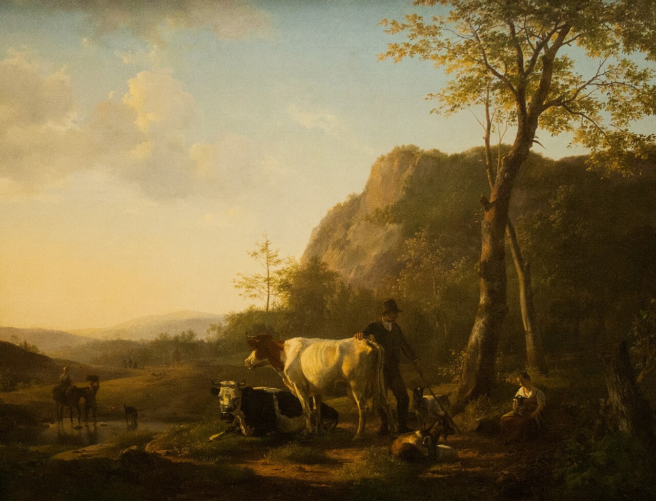 Herder en herderin met vee in berglandschap by Hendrik van de Sande Bakhuyzen