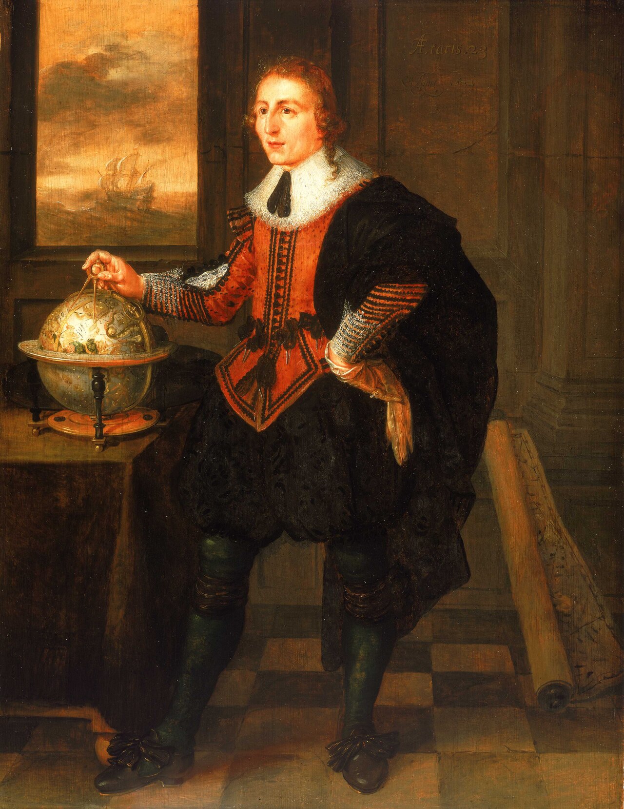A Navigator with Globe and Dividers by Hendrik van der Borcht the elder