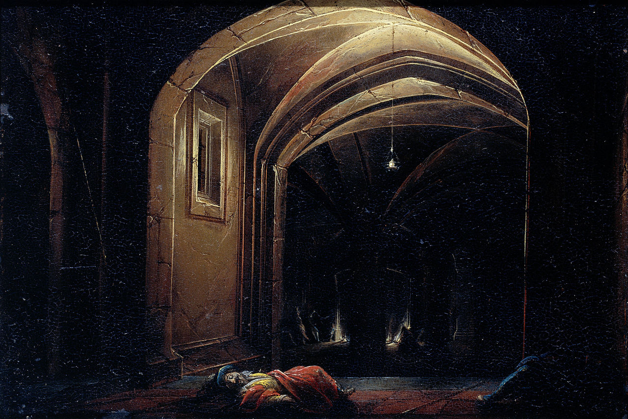 Men Sleeping in a Room with lighted Arches by Hendrik van Steenwijk I