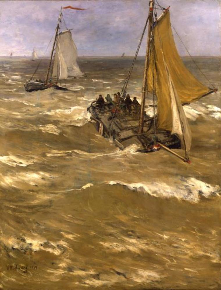 In the surf by Hendrik Willem Mesdag