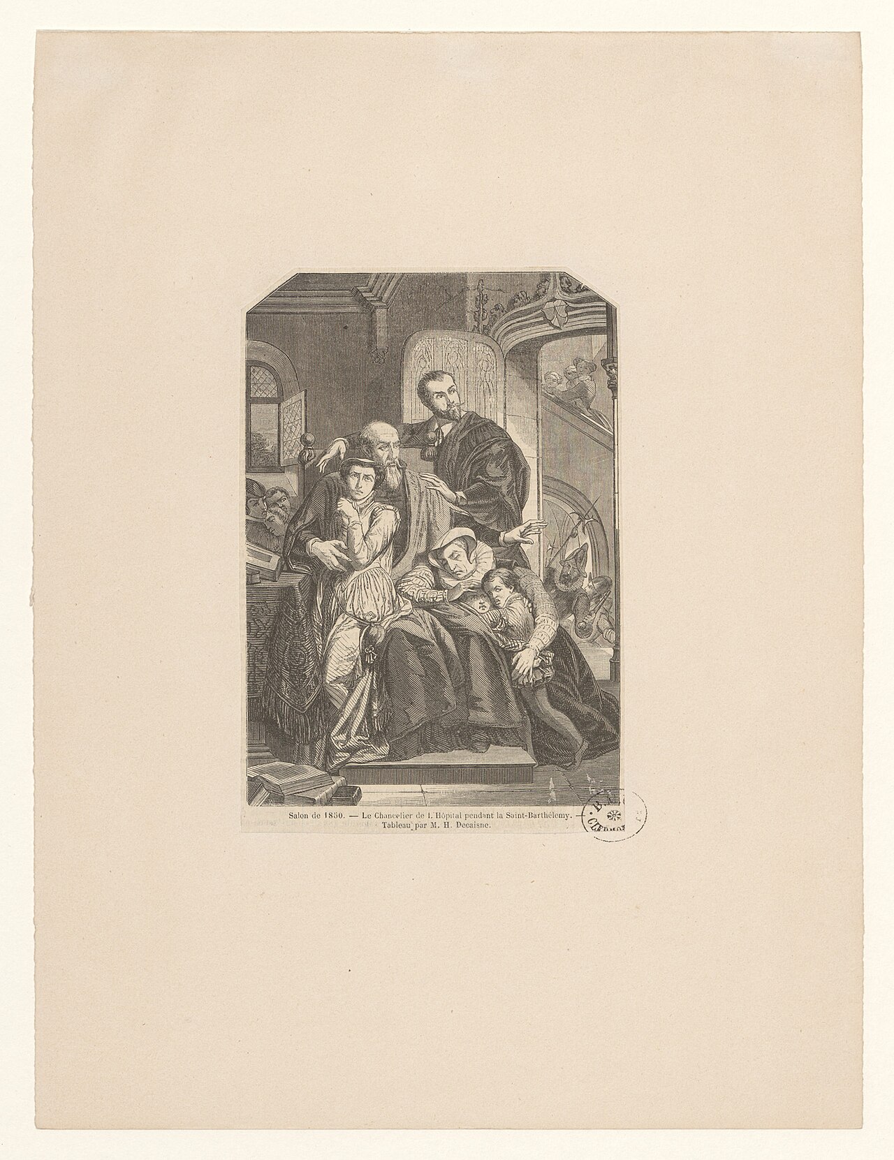Salon de 1850 : Le Chancelier de L'Hôpital pendant la Saint-Barthélémy. Tableau par M.H. Decaisne BOYER 1565 by Henri Decaisne
