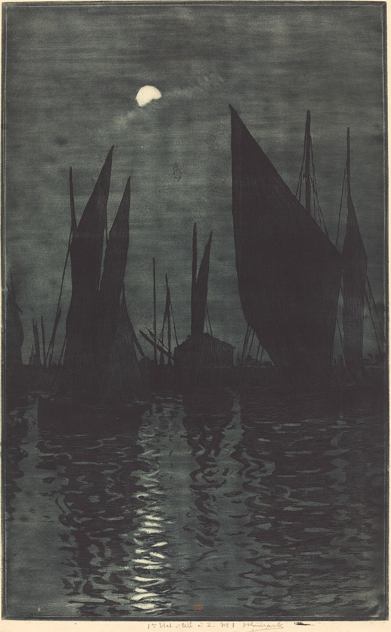 Moonlight in the Harbor at Dieppe by Henri Guérard