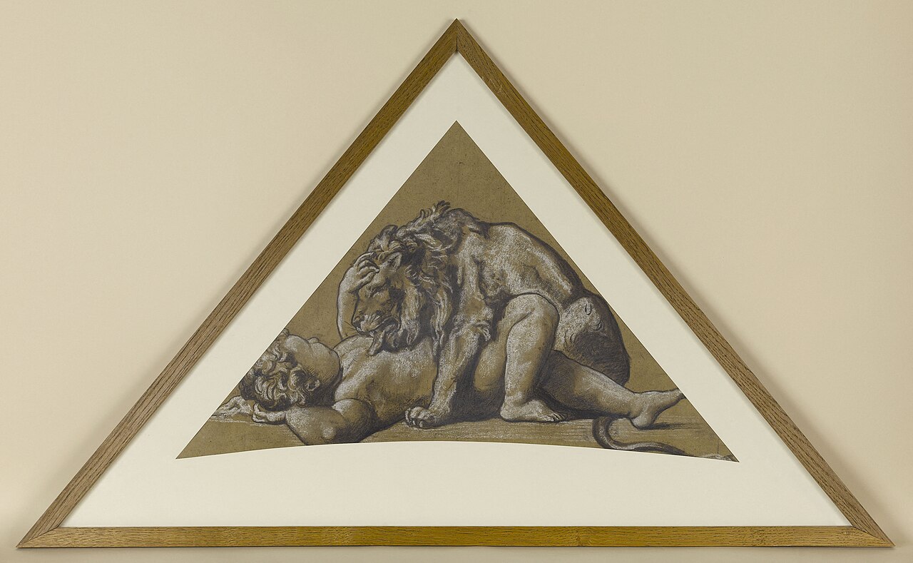 Man fights ferocious animals by Henri Lehmann