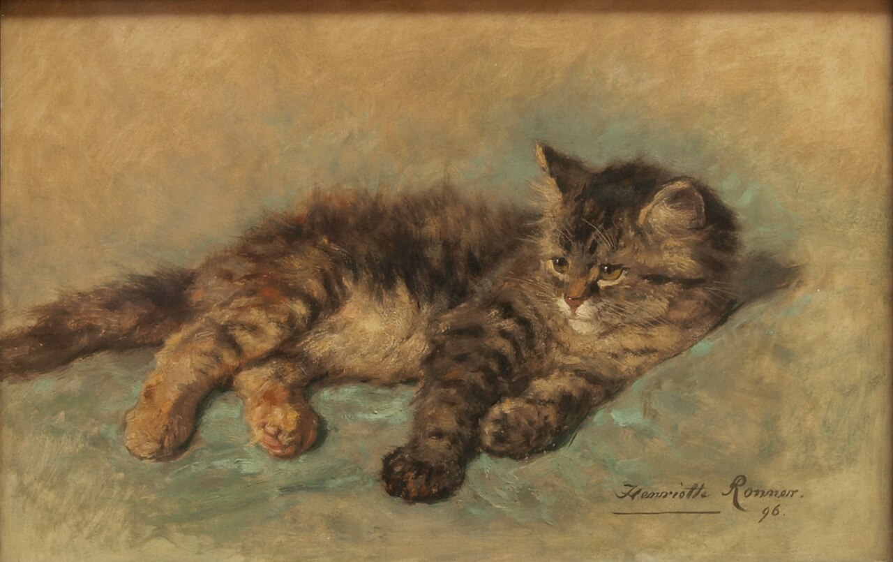 Lying kitten by Henriëtte Ronner-Knip