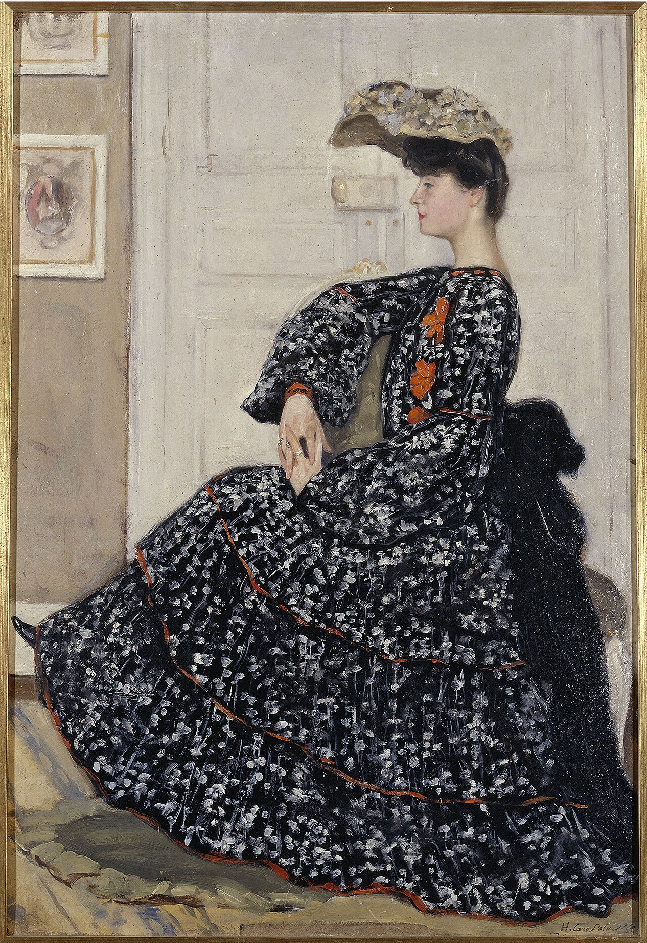 Portrait of a woman in a speckled dress by Henry Caro-Delvaille