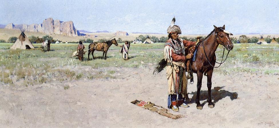 Saddling up. by Henry Farny