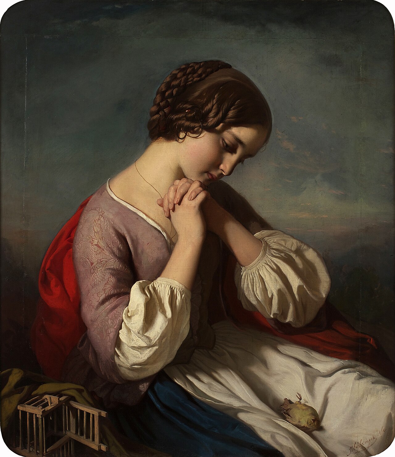 Girl with a Dead Bird by Henry Guillaume Schlesinger