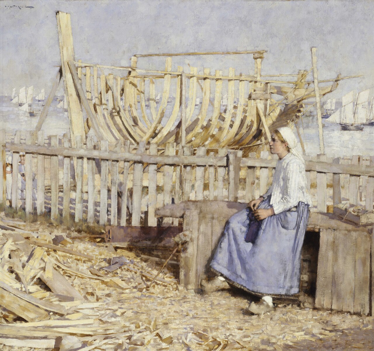 The Boat Builder's Yard, Cancale, Brittany by Henry Herbert La Thangue