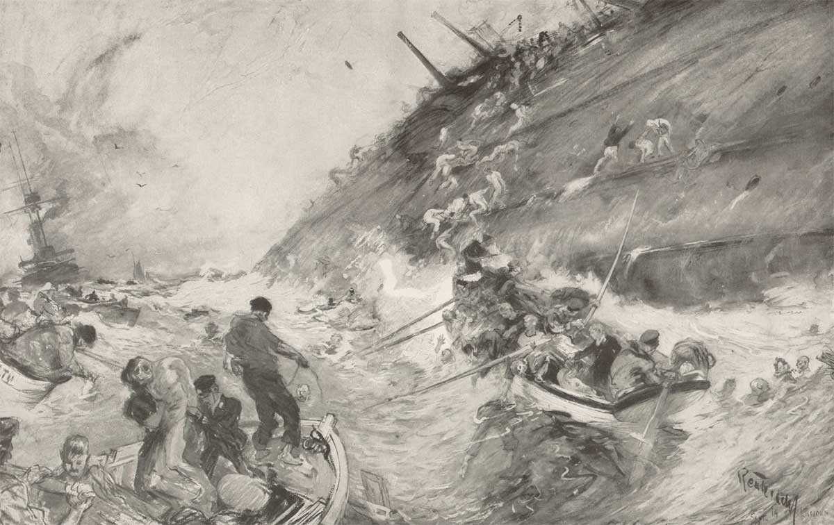 HMS Cressy sinking by Henry Reuterdahl