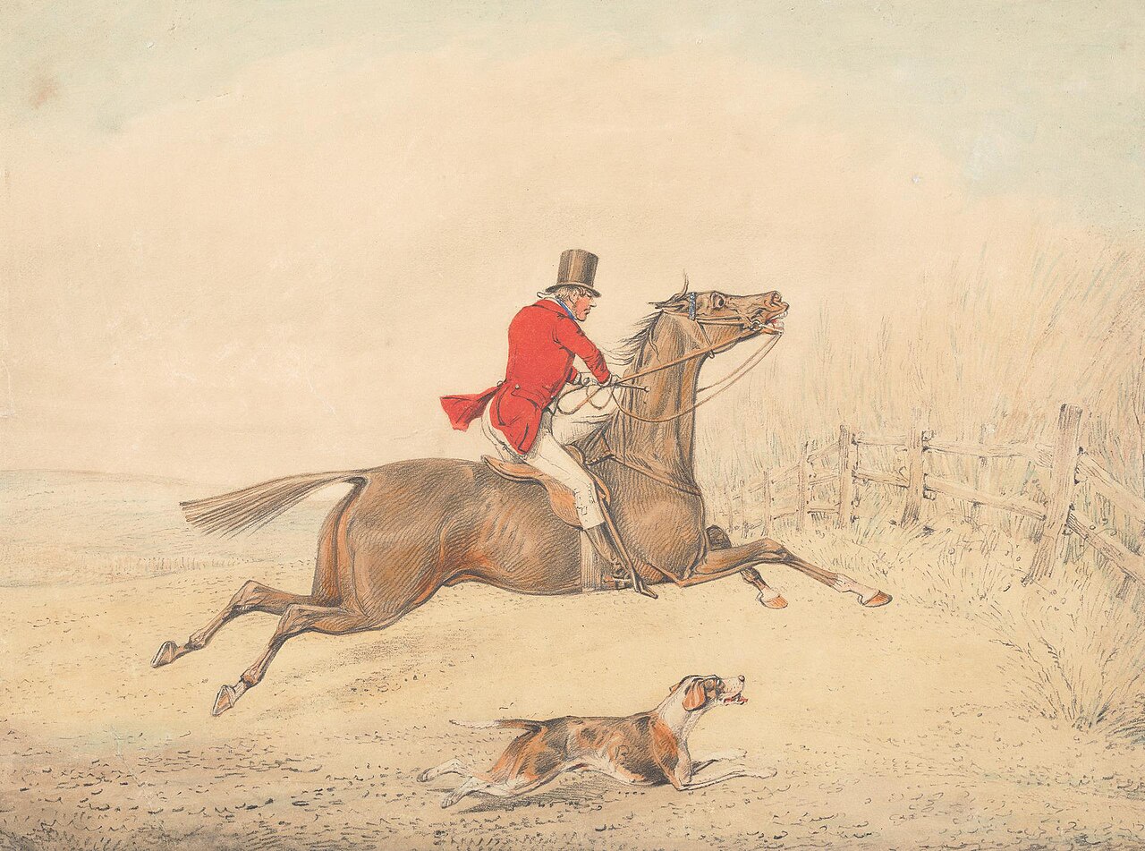 Rider on a Brown Horse About to Jump a Rail Fence to the Right by Henry Thomas Alken