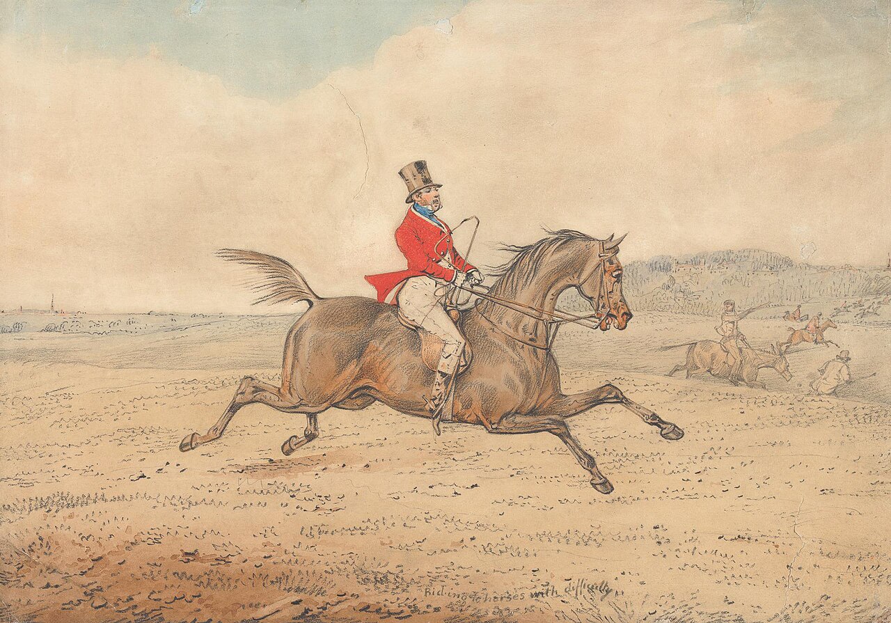 'Riding to Horses with Difficulty' by Henry Thomas Alken