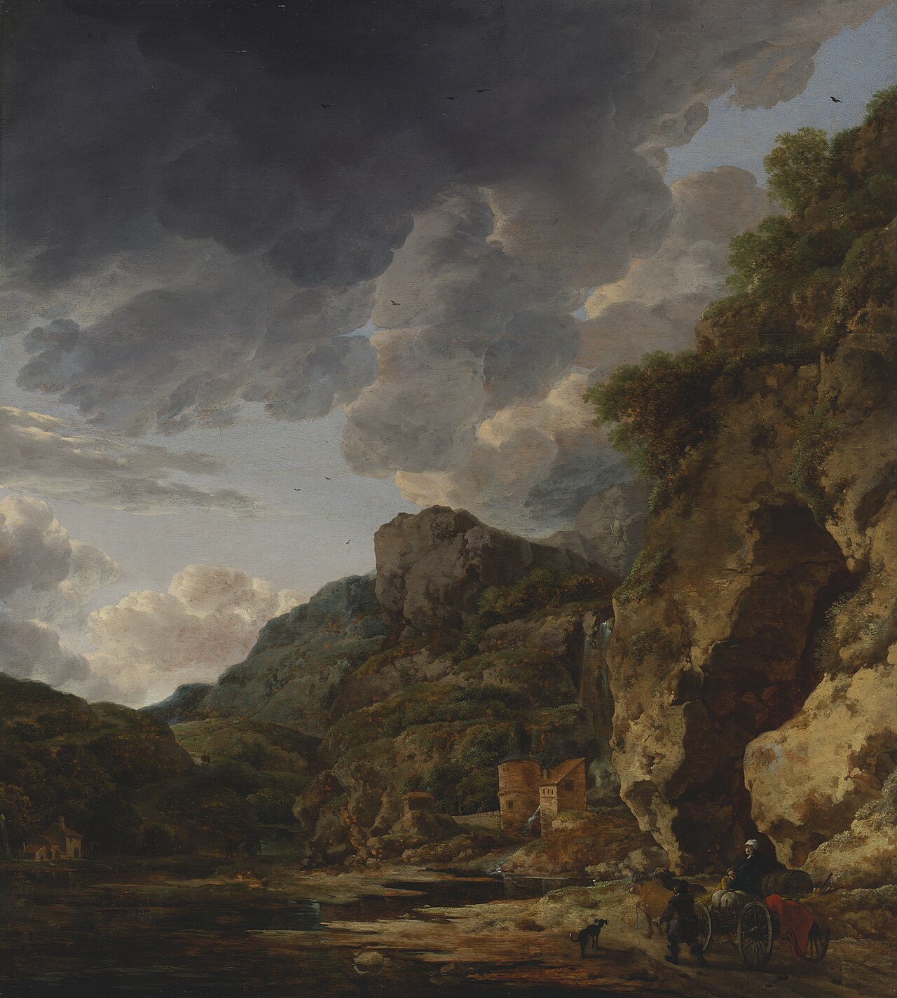Mountain Landscape with River and Wagon by Herman Naiwinx