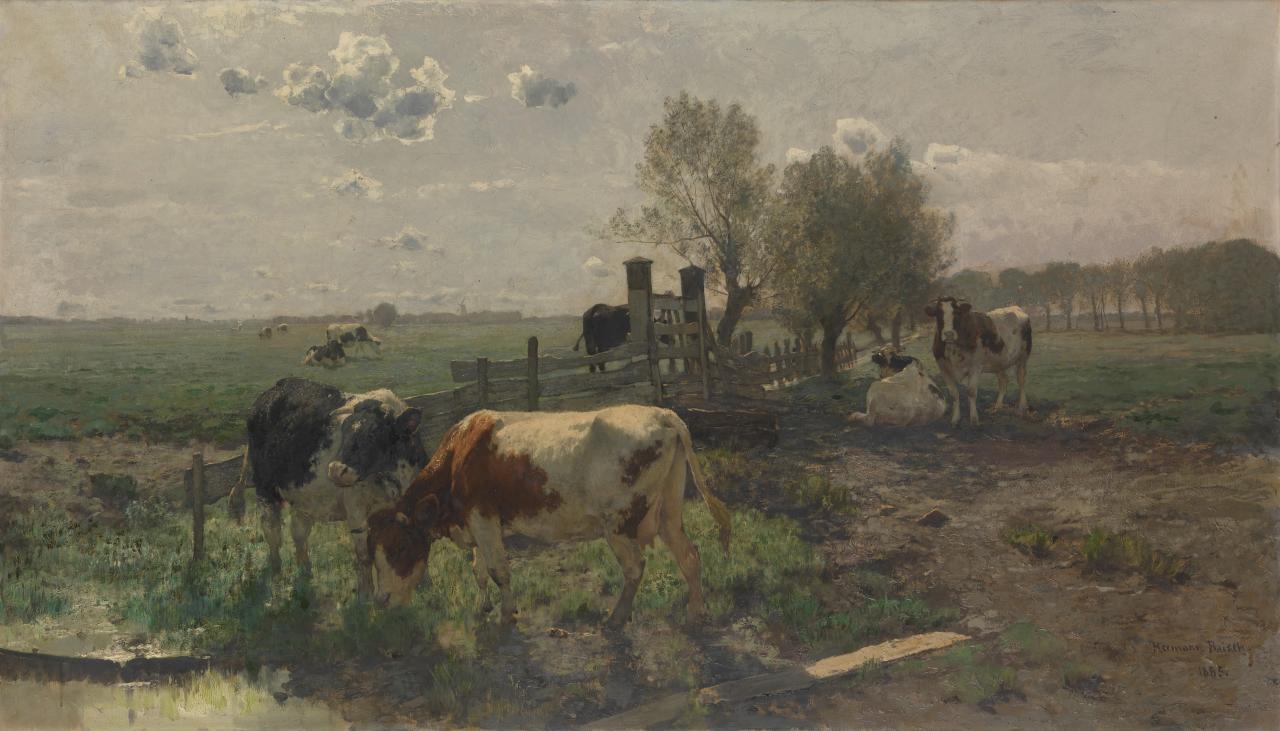 Dutch pastures, morning by Hermann Baisch