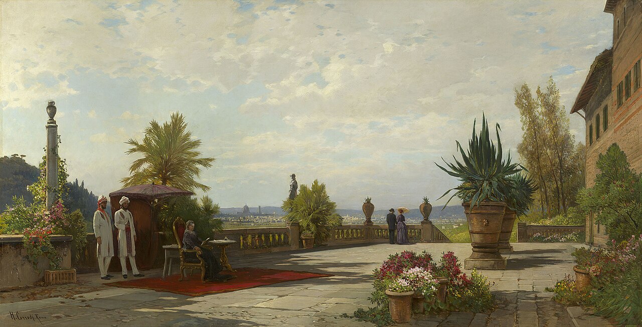 Queen Victoria on the Terrace of Villa Palmieri by Hermann David Salomon Corrodi