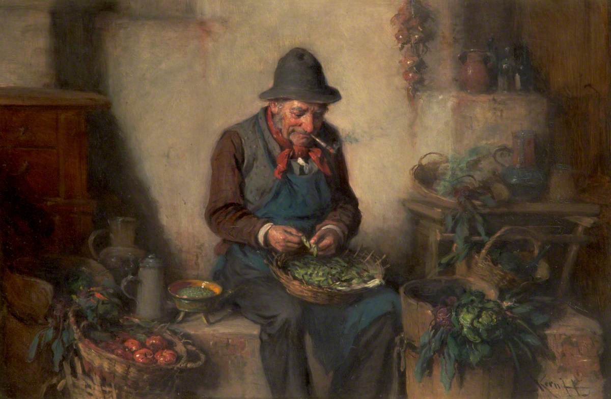 Old Man Shelling Peas by Hermann Kern