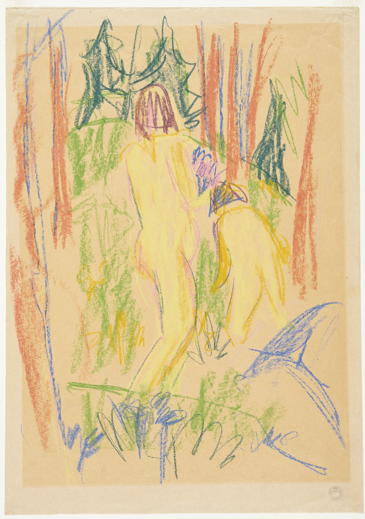 Zwei Mädchen im Wald by Hermann Scherer