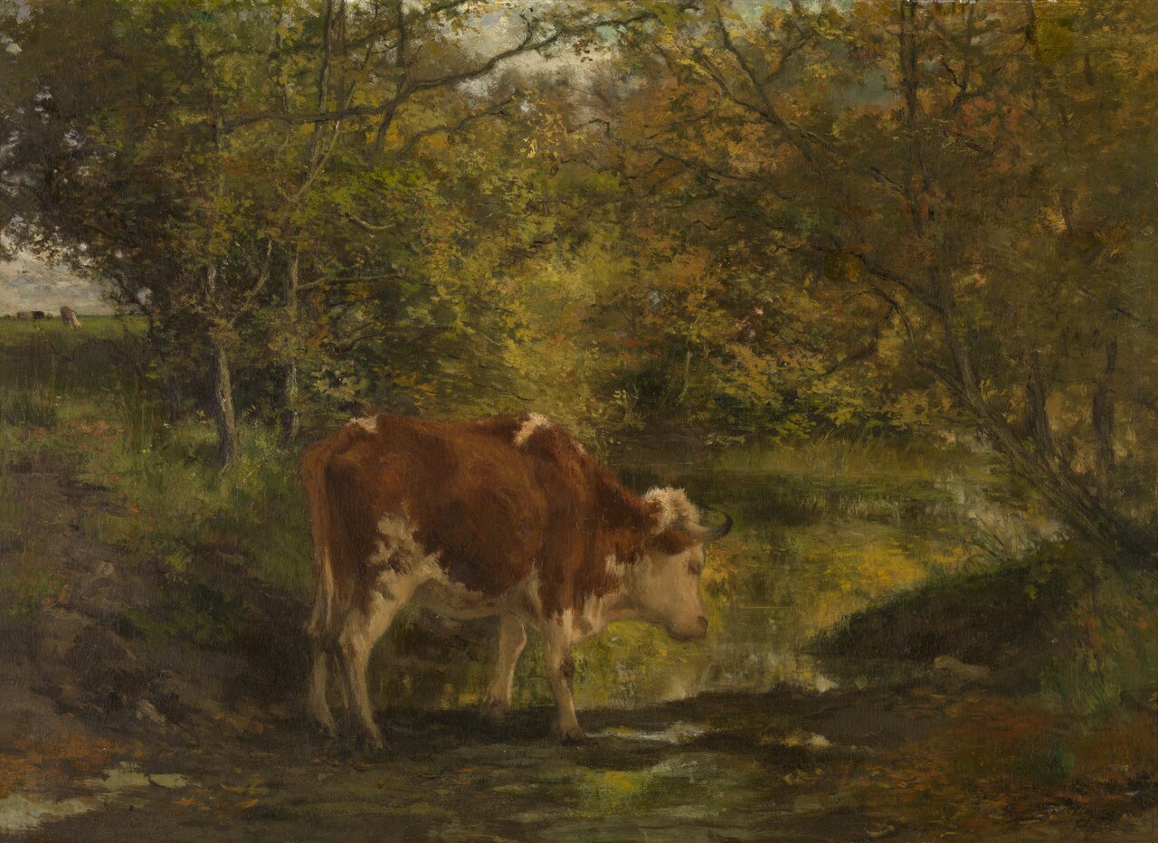 Cow at the Ditch by Hippolyte Boulenger