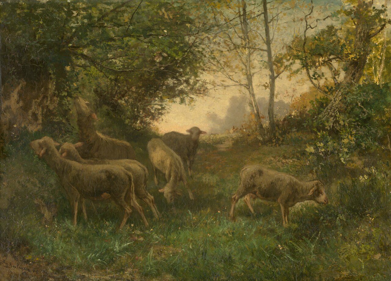 Sheep on the Fringe of the Wood by Hippolyte Boulenger