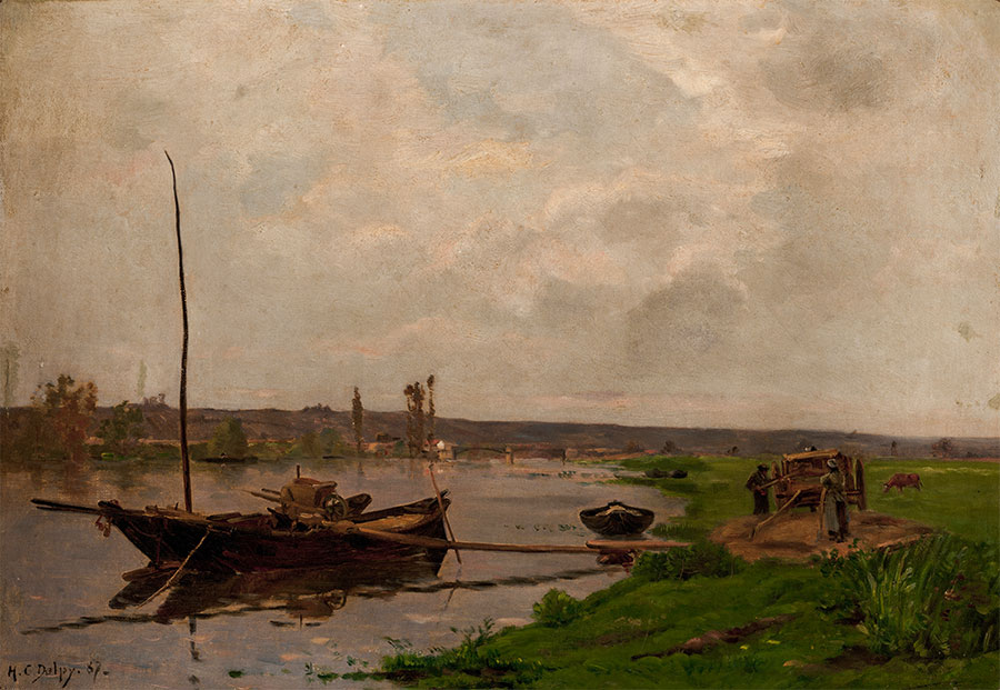 River landscape with a boat by Hippolyte Camille Delpy