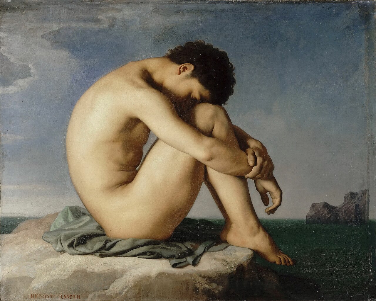 Study (Young Male Nude Seated Beside the Sea) by Hippolyte Flandrin