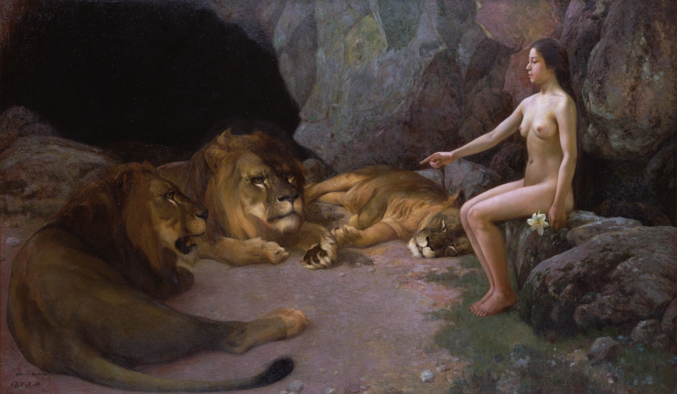 Nude Woman with Lions by Hiroshi Yoshida