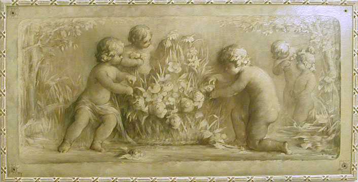 Putti playing with flowers near a pond by Hobbe Smith