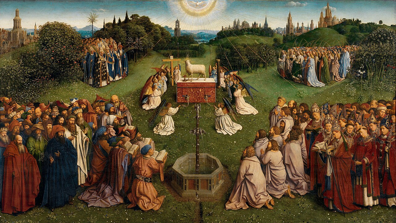 Adoration of the Lamb from the Ghent Altarpiece by Hubert van Eyck