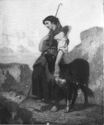 Shepherdess with dog in the Alps by Hugues Merle