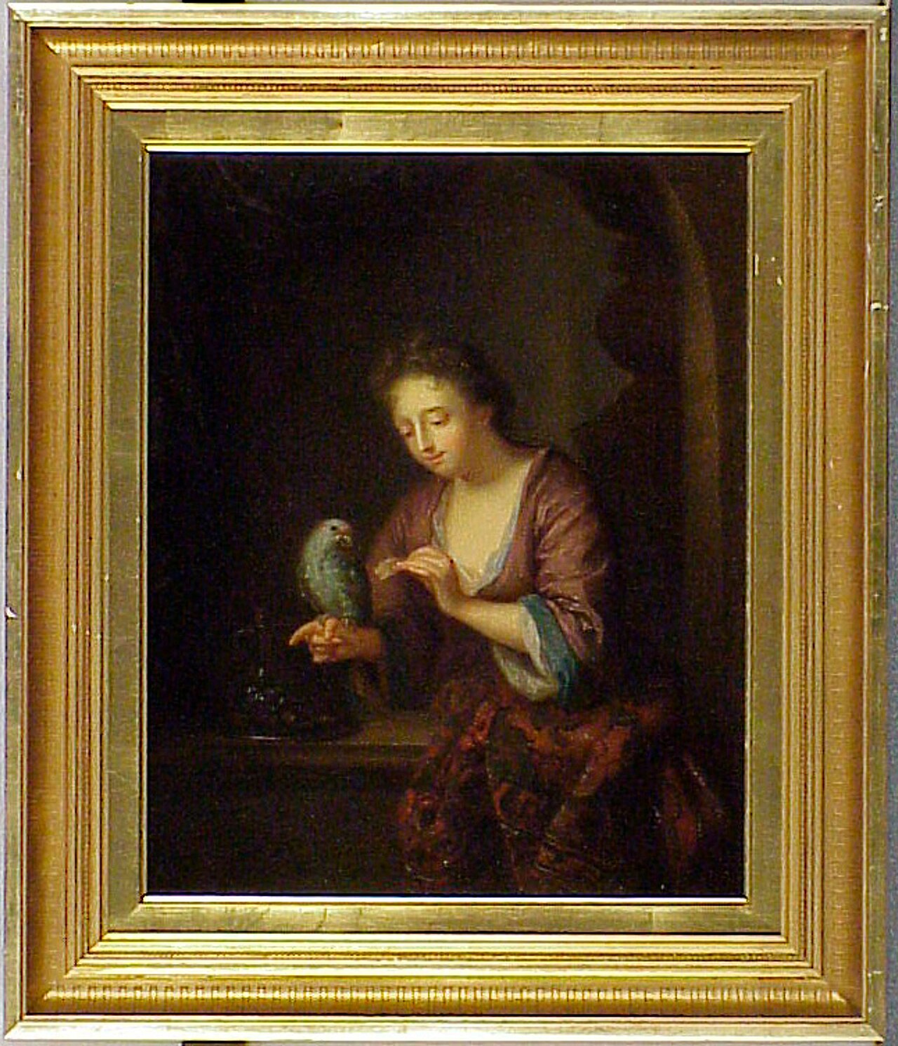 Woman Feeding a Parrot, after Arnold Boonen by Ida Silfverberg