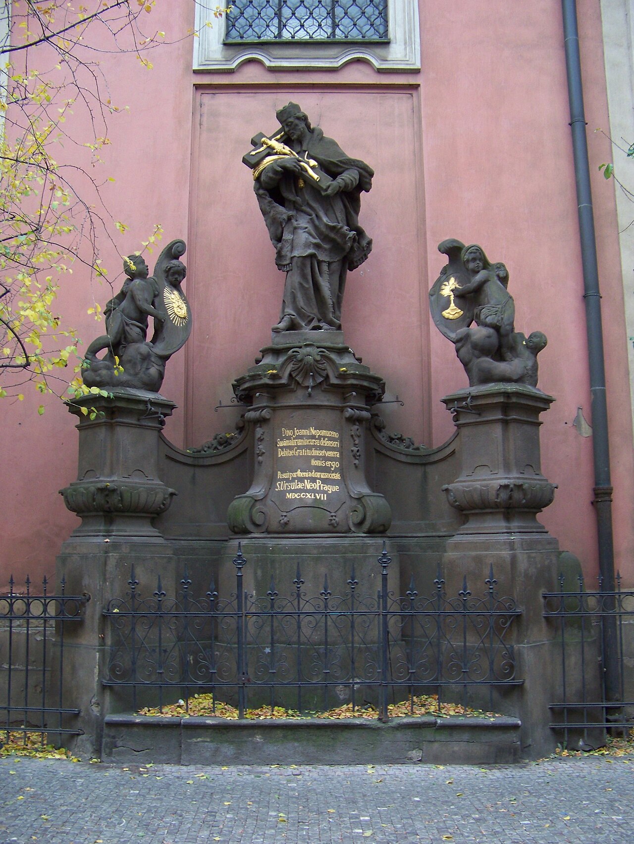 Statue of Saint John of Nepomuk at Saint Ursula Church in Prague by Ignaz Franz Platzer