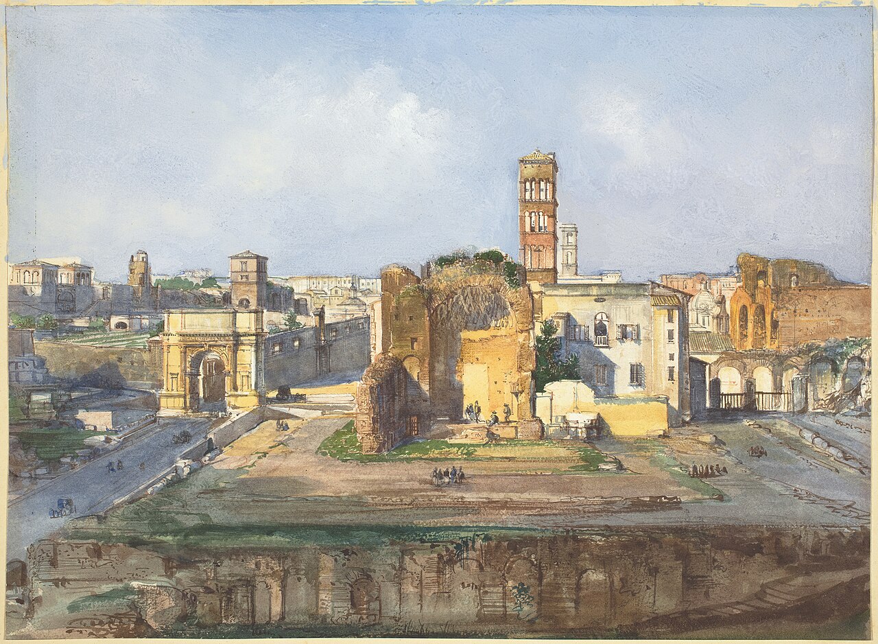 The Arch of Titus and the Temple of Venus and Rome near the Roman Forum by Ippolito Caffi