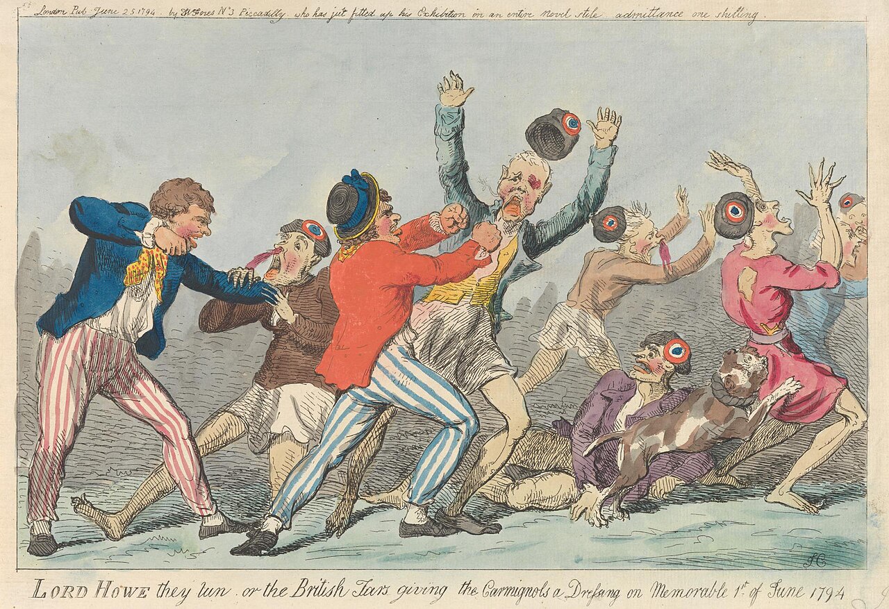 Lord Howe they run, or the British Tars giving the Carmignols a Dressing on Memorable 1st of June 1794 by Isaac Cruikshank