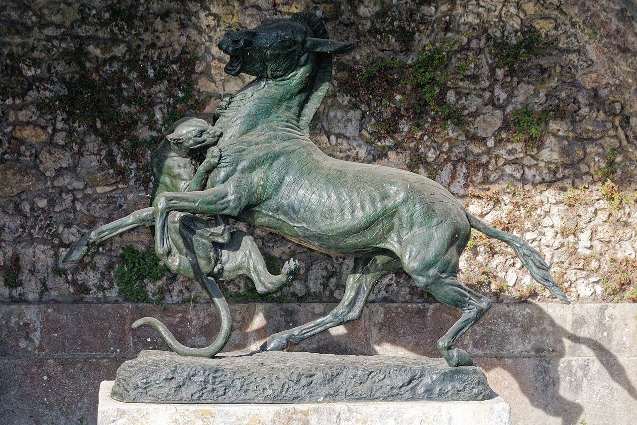 Zebra attacked by a panther by Isidore Bonheur