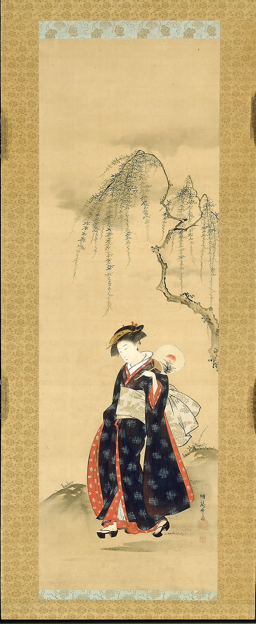 Beauty Beneath a Willow Tree by Isoda Koryūsai