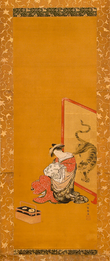 Bijin in Front of a Tiger Screen by Isoda Koryūsai