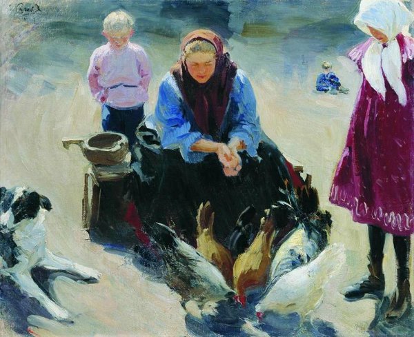 Feeding Chickens by Ivan Kulikov