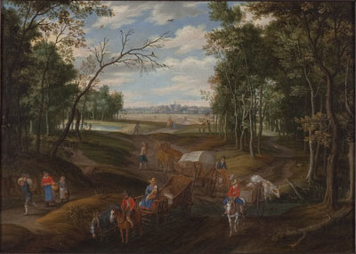 landscape with peasant car by Izaak van Oosten
