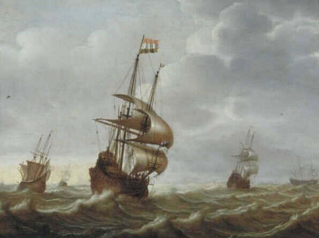 Ships at Sea, Left a Flute, Right an Armed Merchant by Jacob Adriaensz Bellevois
