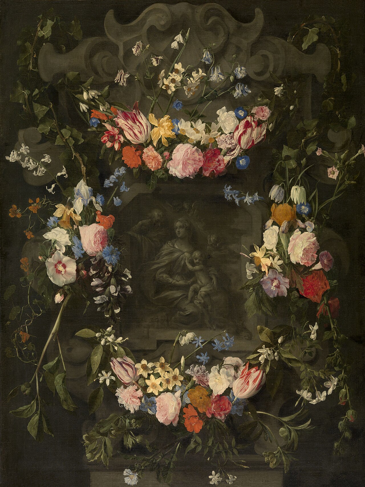 Holy Family in a Flower Garland by Jacob Denys