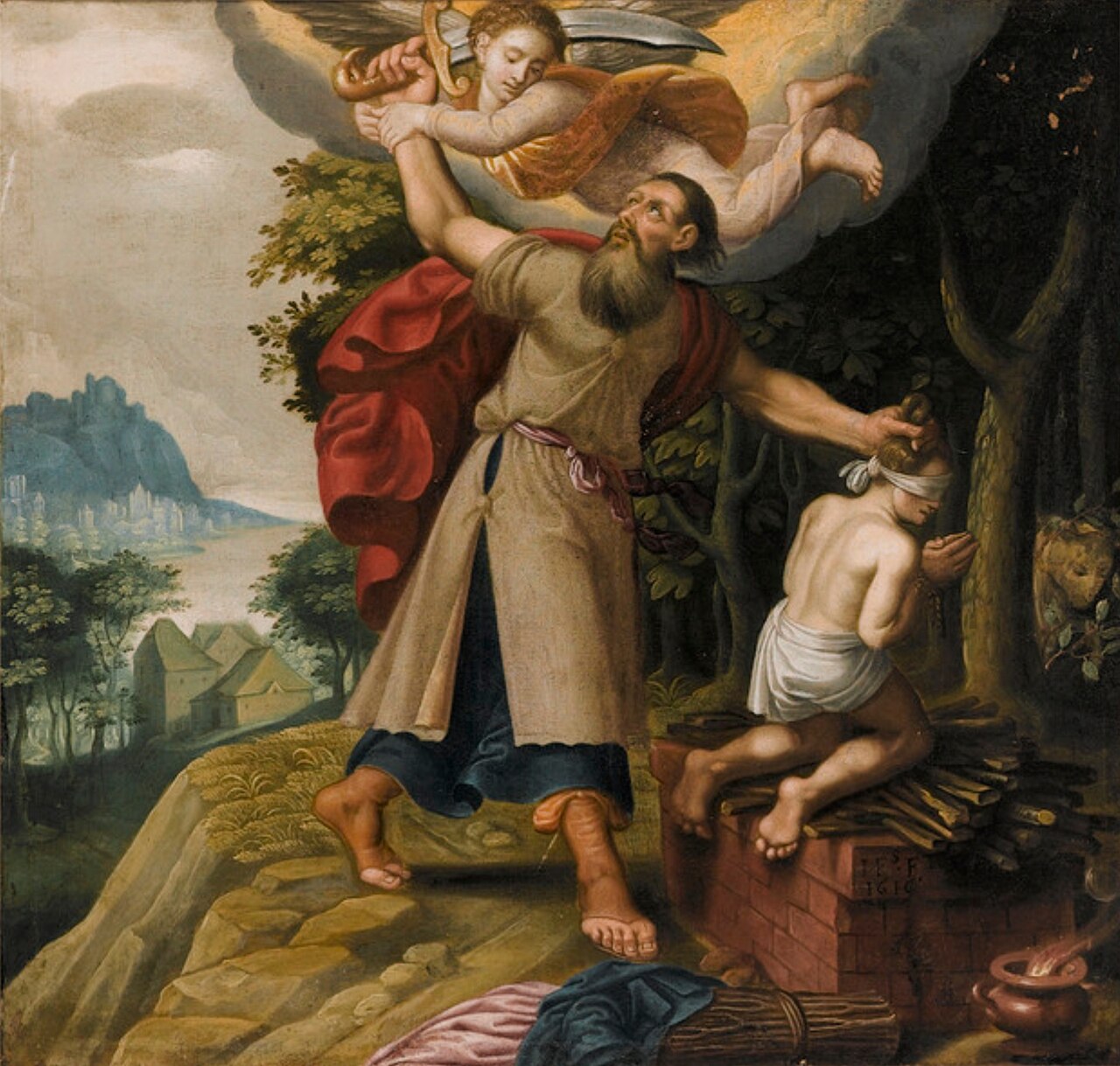 The angel restraints Abraham from sacrifising Isaac by Jacob Franquart the younger