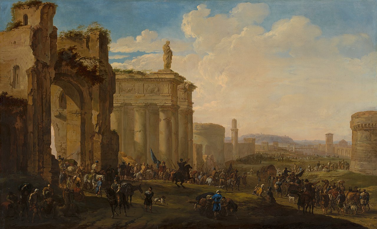Army Advancing among Roman Ruins by Jacob van der Ulft