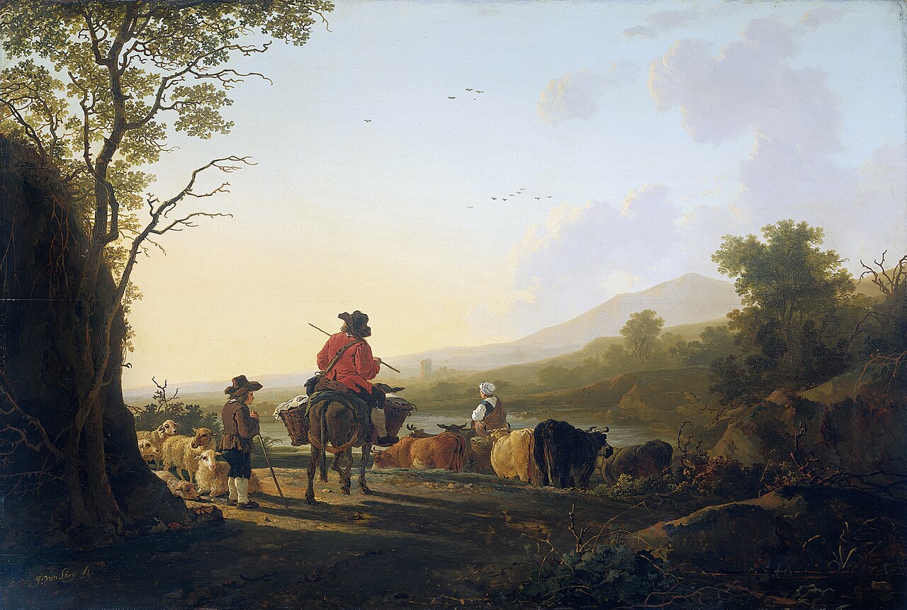 Landscape with Cattle Driver and Shepherd by Jacob van Strij