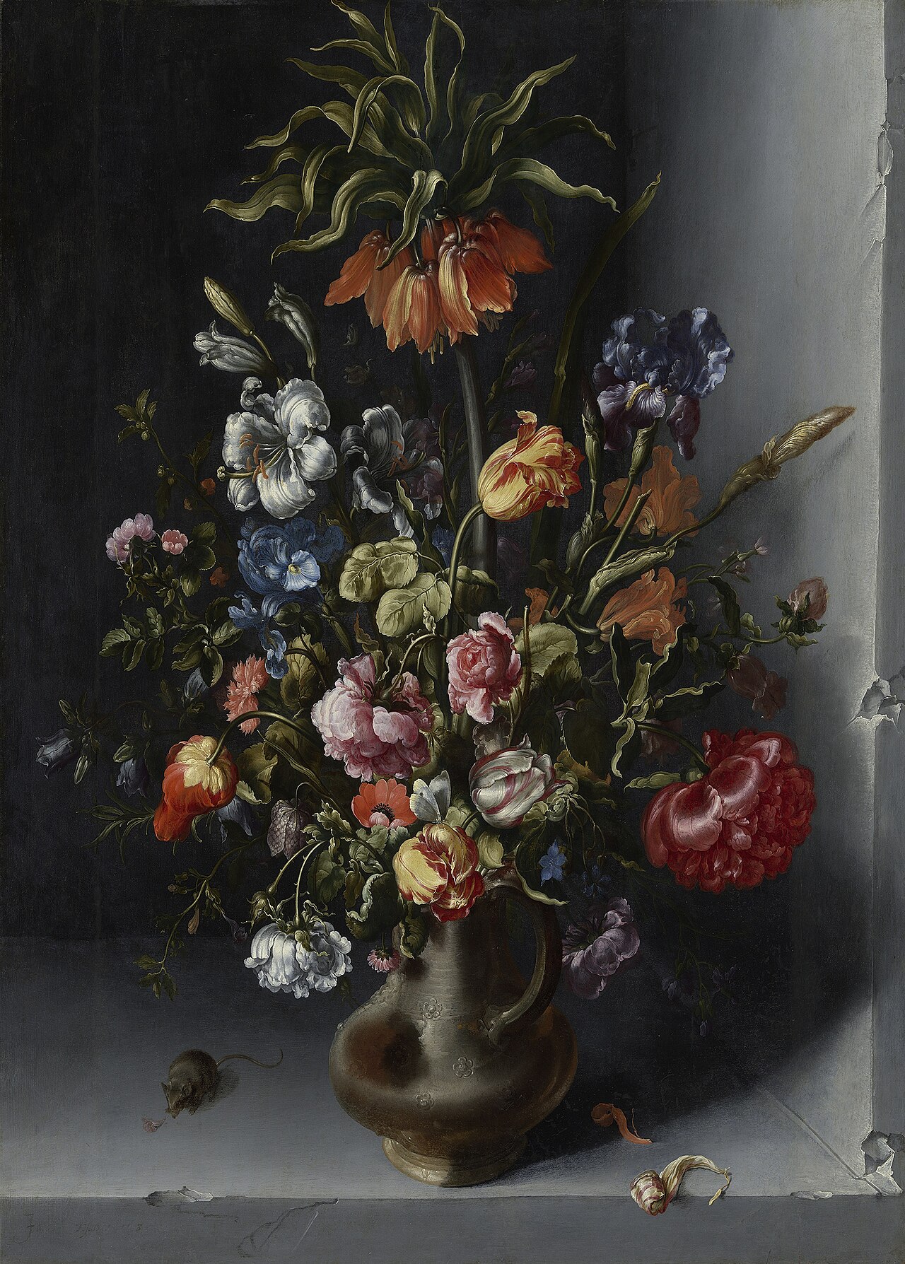 Flower piece with fritillaria in a niche by Jacob Vosmaer