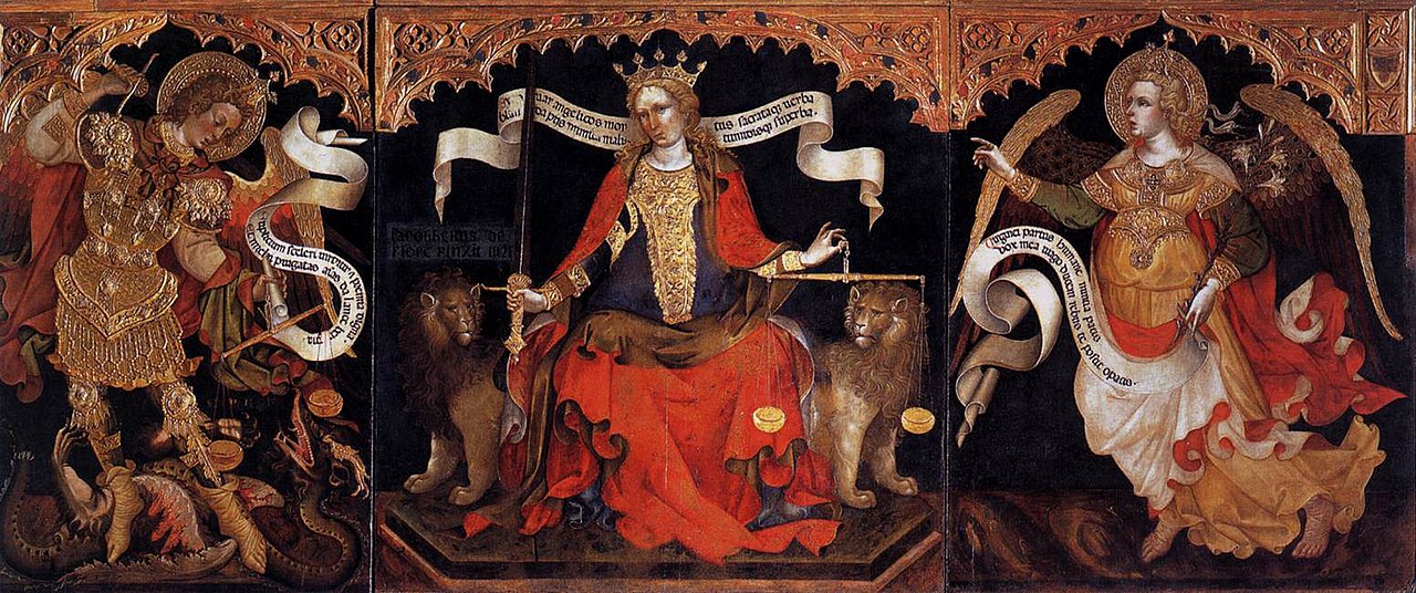 Justice enthroned between the Archangels Michael and Gabriel by Jacobello del Fiore