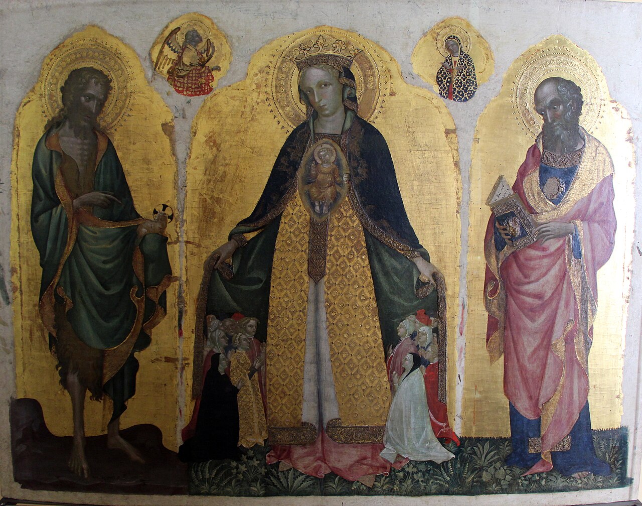 Madonna della Misericordia with Saints John the Baptist and John the Evangelist and the Annunciation by Jacobello del Fiore