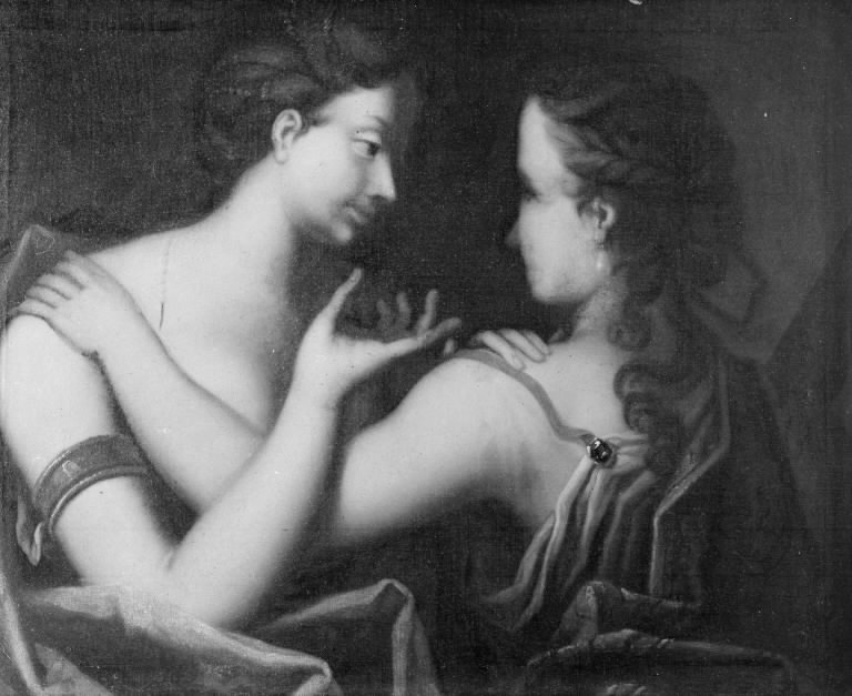 Tvende fruentimmere, halve figurer, conversere by Jacques d'Agar