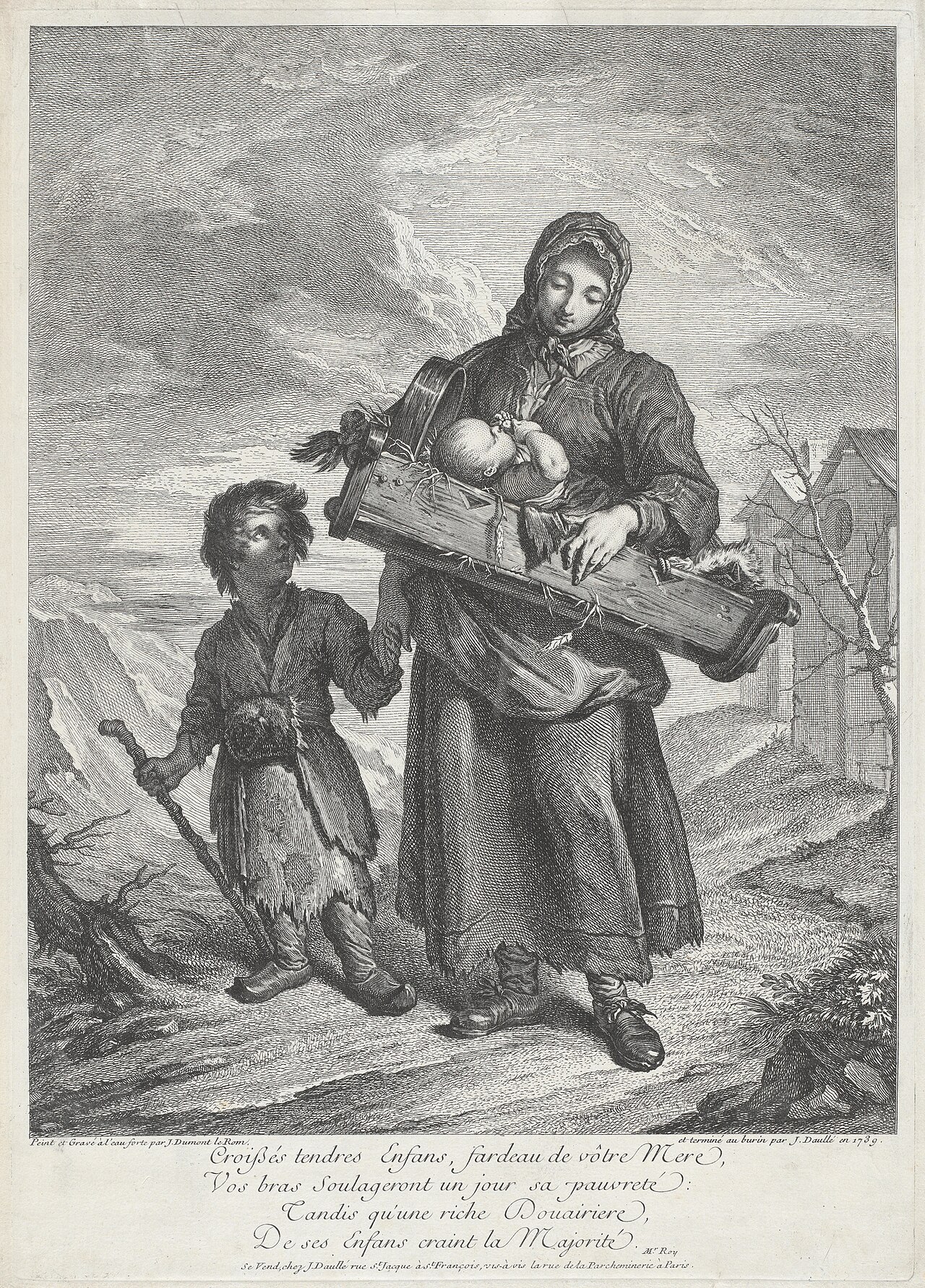 A Young Mother Carrying a Crib by Jacques Dumont le Romain