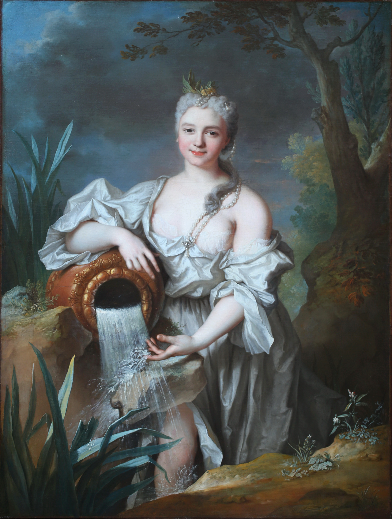 Portrait of a lady of quality in spring by Jacques-François Delyen