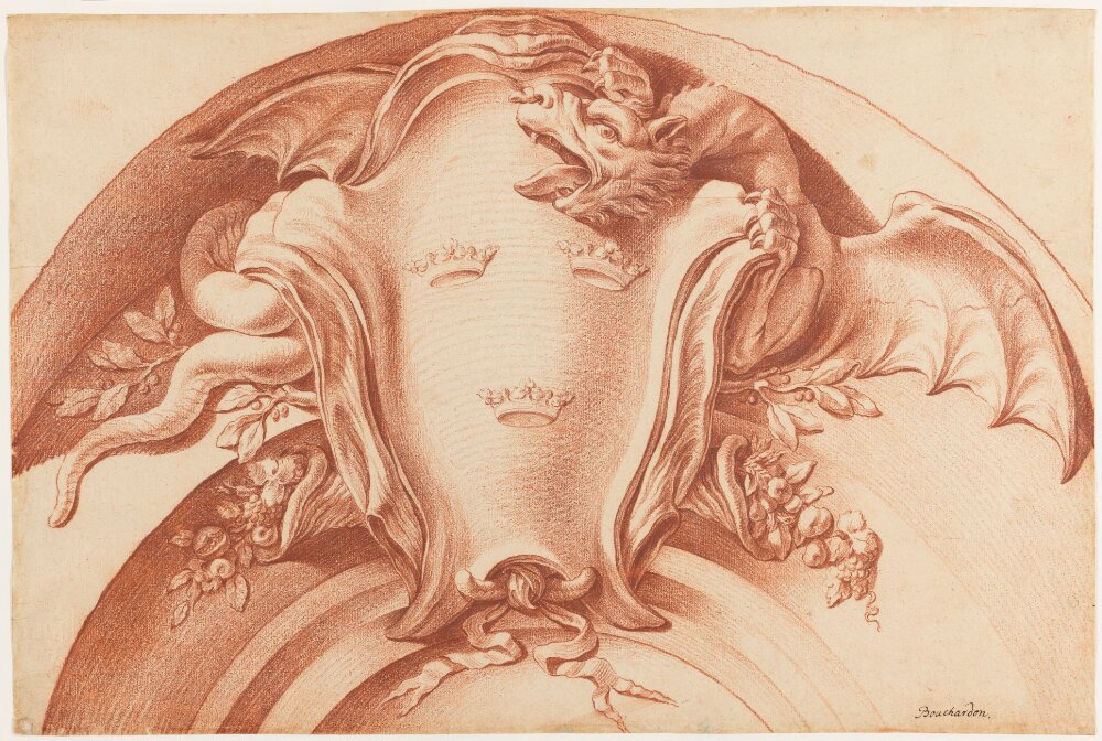 The Coat of Arms of Sweden Held by a Dragon by Jacques-Philippe Bouchardon