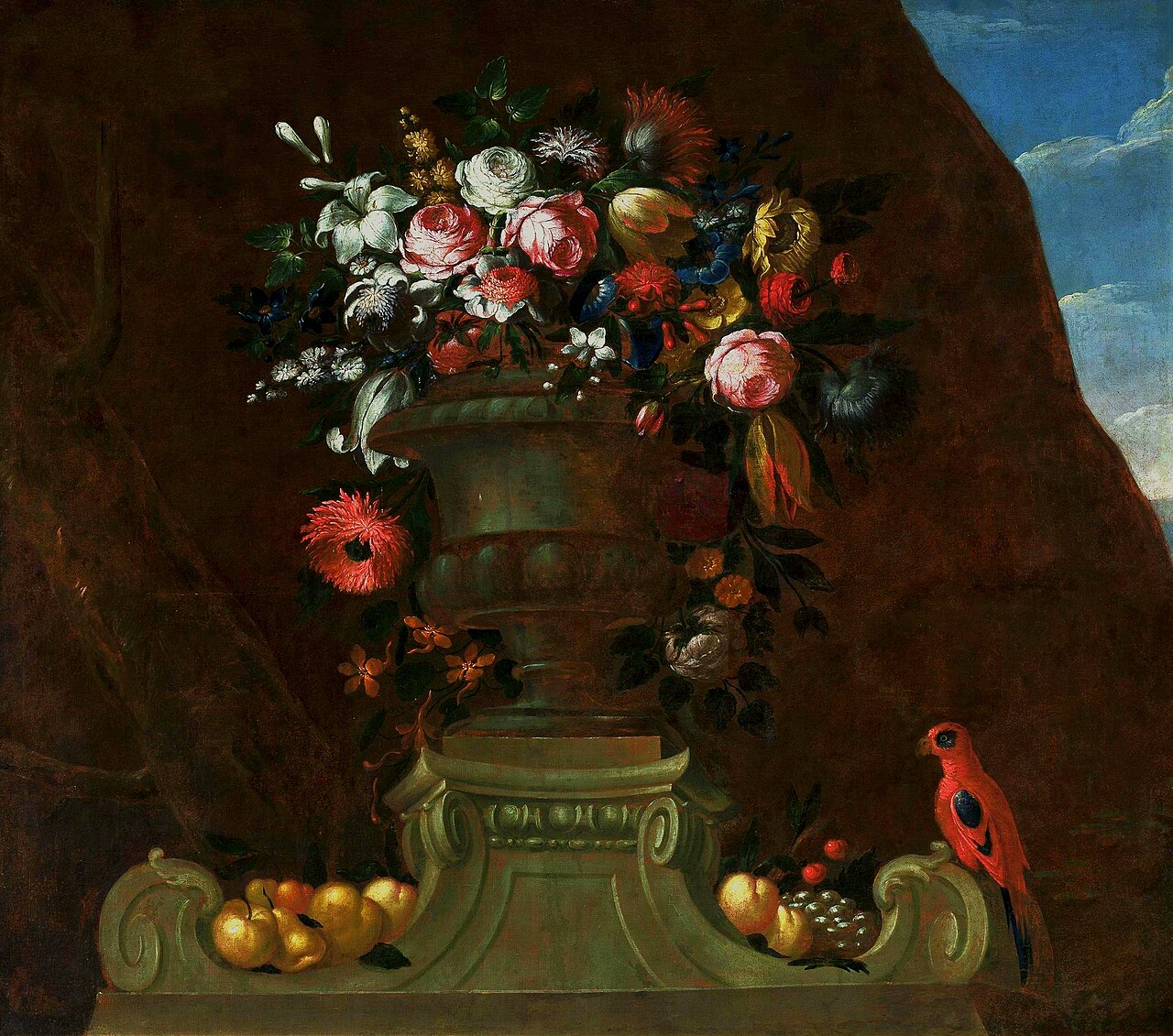 Still-life with a parrot. by Jakob Bogdani